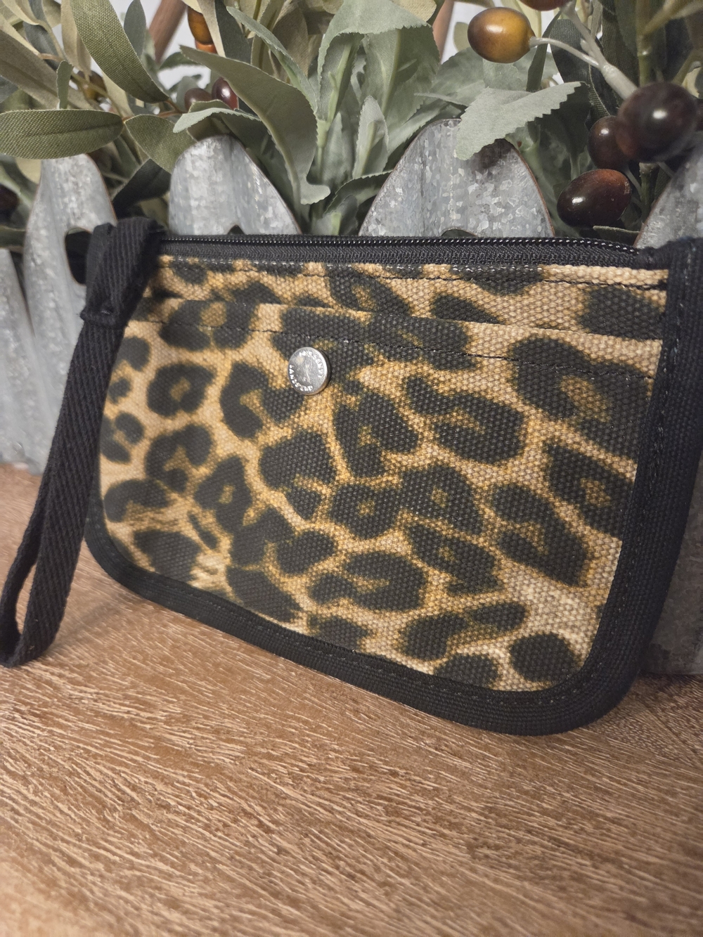 Lands' End Leopard Print Wristlet Clutch in Tan and Black